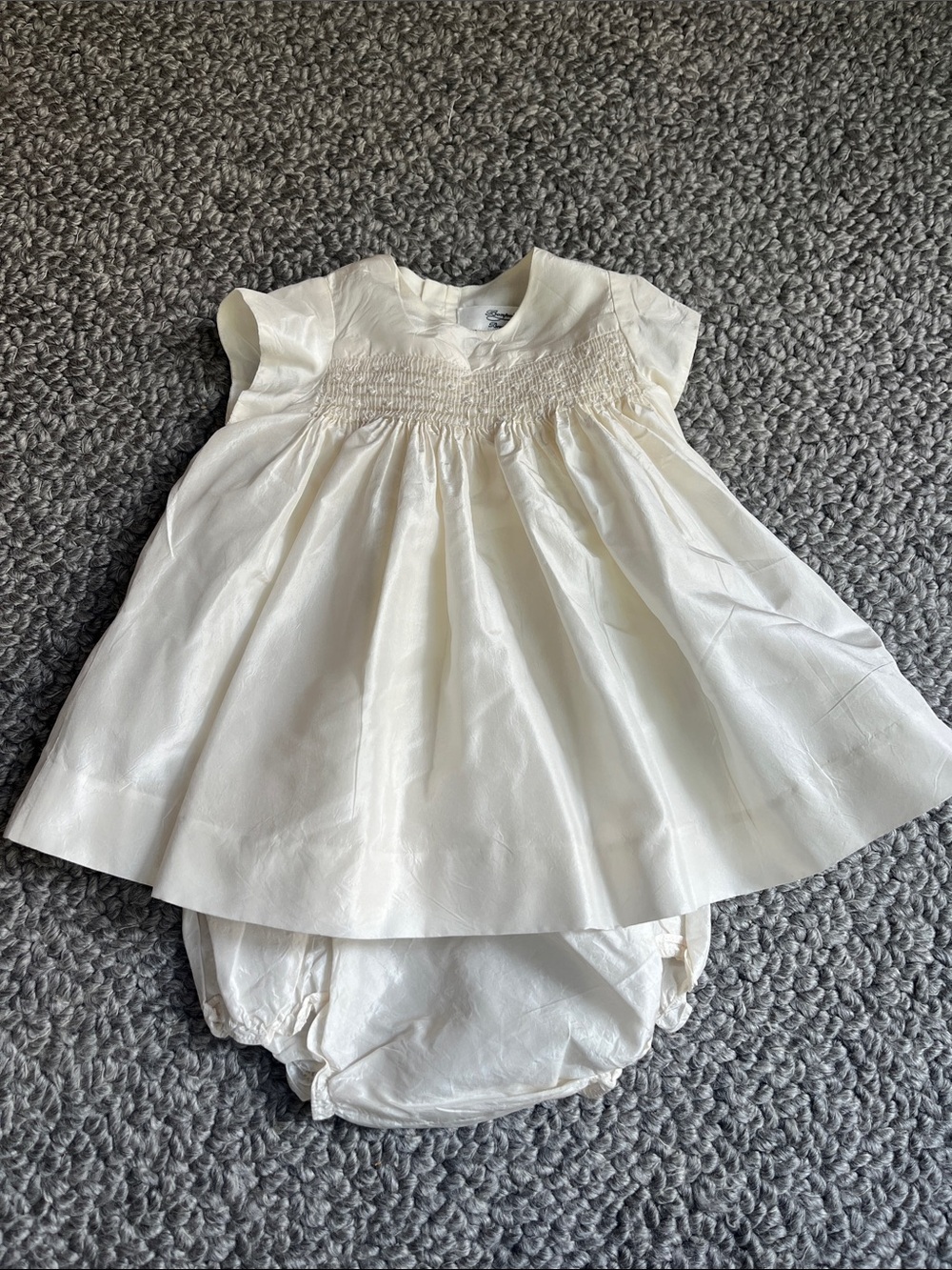 Bonpoint Cream Smocked Dress with Matching Bloomers